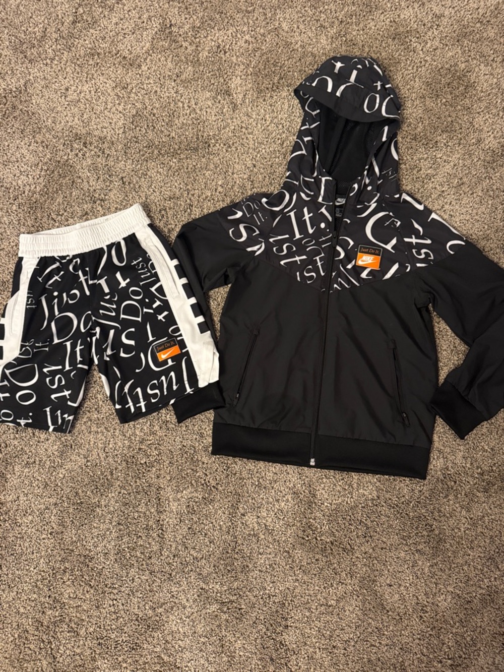 Nike Black & White Graphic Windbreaker and Shorts Set